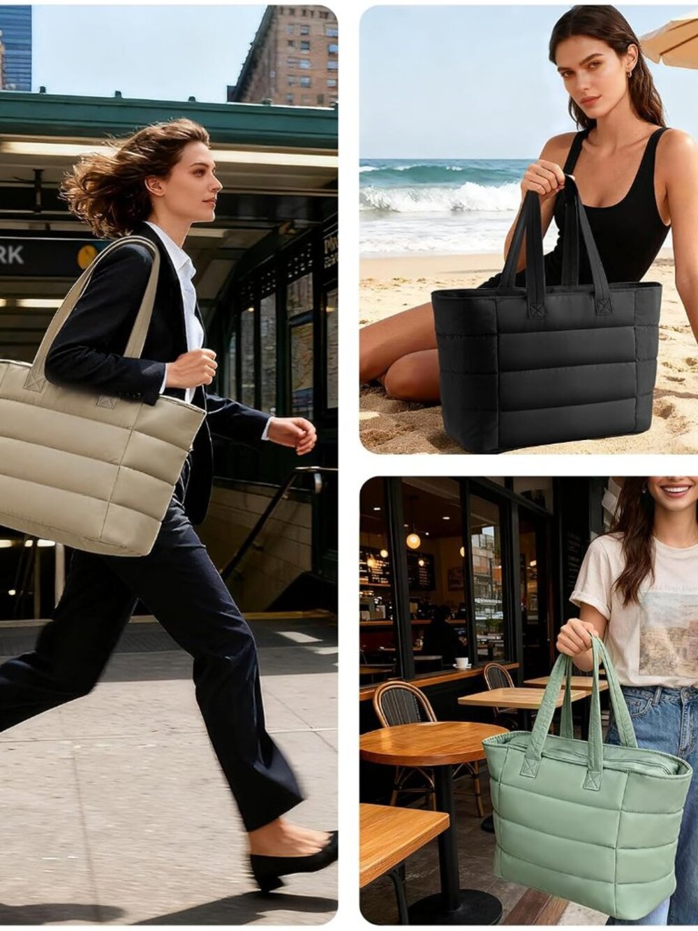 Puffer Tote Bag with Pouch, Women's Lightweight Quilted Shoulder Bag, 15.6"/17.3 - Picture 8 of 8
